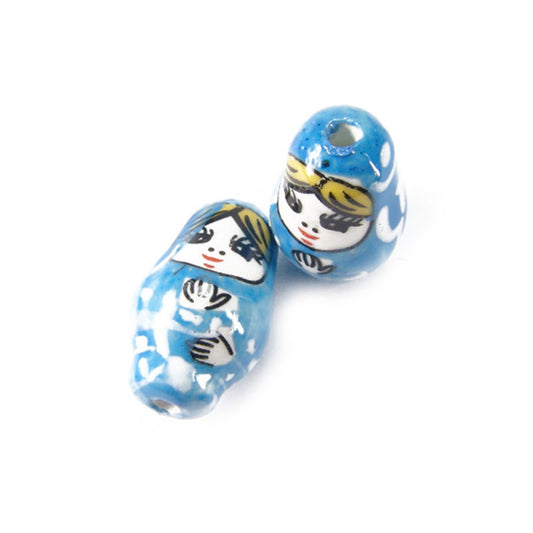 Porcelain Matryoshka / Babushka blue / 24 mm