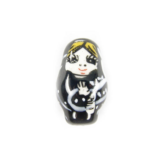 Porcelain Matryoshka / Babushka black / 24 mm