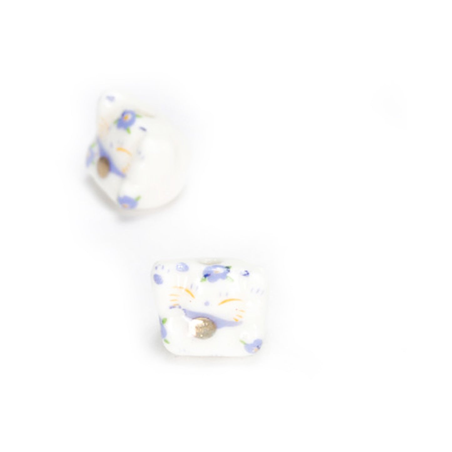 Porzellan Perle chinesische Glückskatze blau weiss / 16 mm