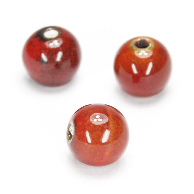 Porzellan Perle rund rot braun / Ø 12 mm
