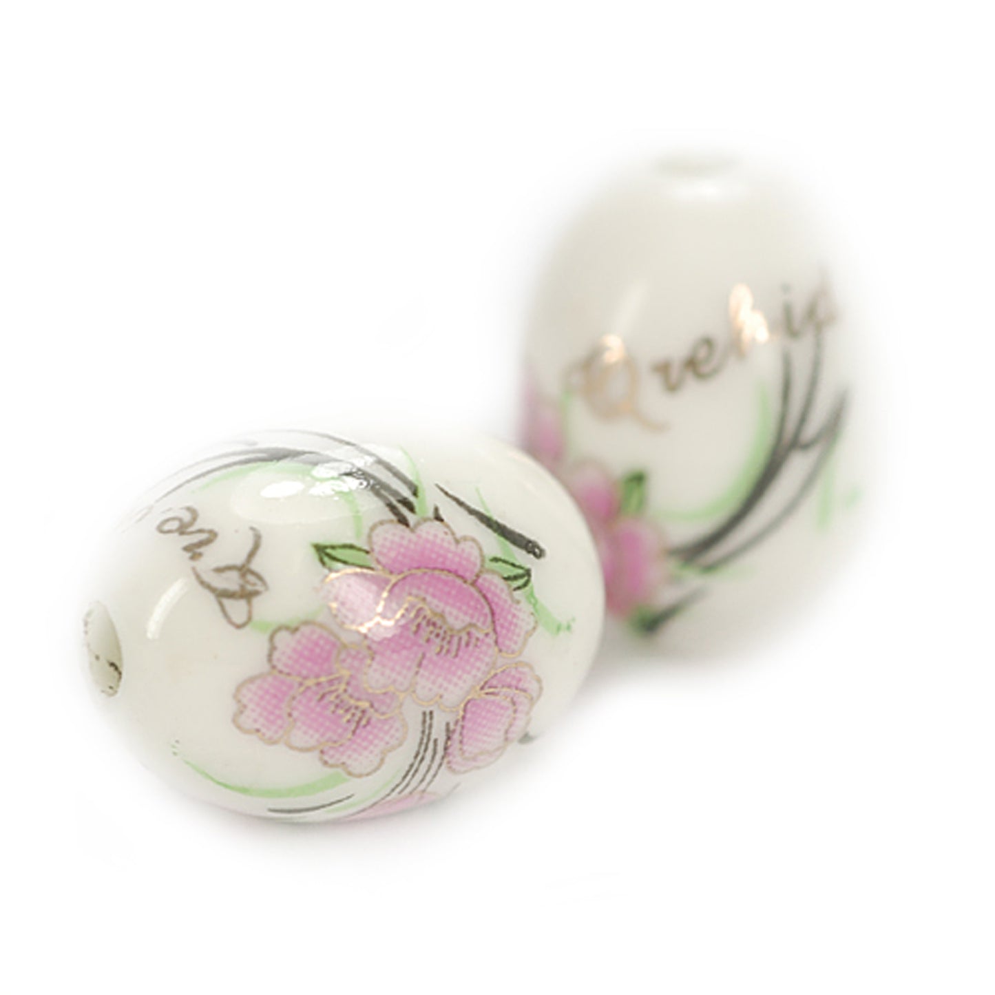 Porcelain bead oval Orchid white pink / 18 mm