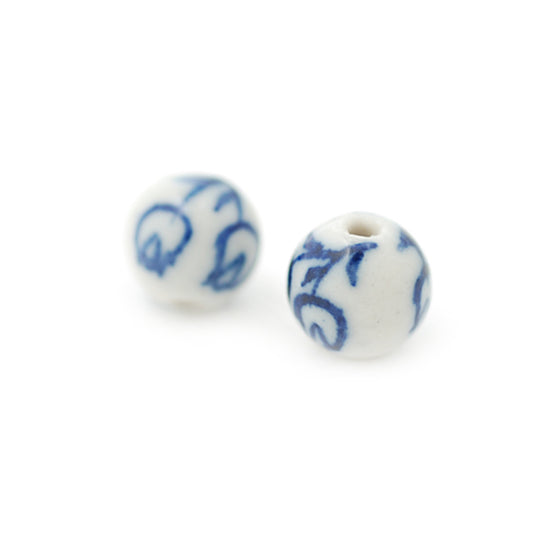 Porcelain bead round blue white / Ø 10 mm