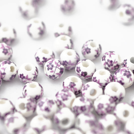 Porcelain bead flower lilac / Ø 6 mm