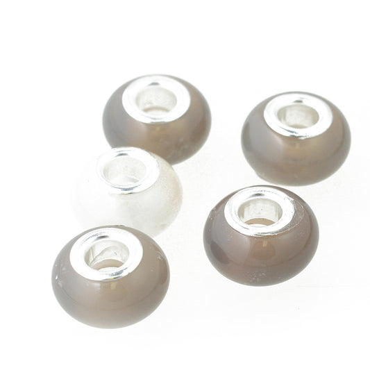 Large hole bead / gray agate gemstone / Ø 12 mm