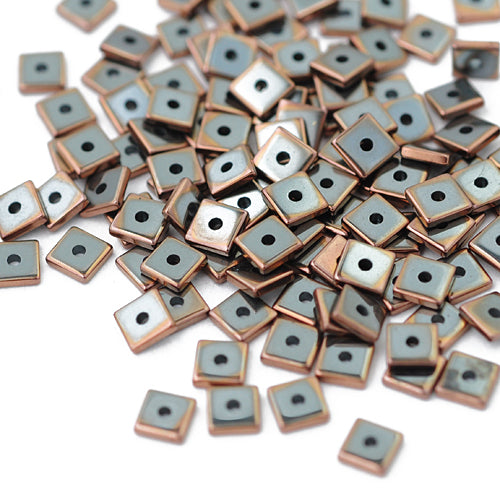 Hematite gemstone square spacer copper / 4 mm