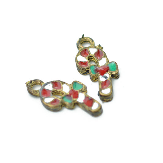 Candy Cane Pendant / brass colored / 18 mm
