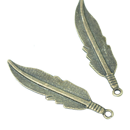 Feather pendant / brass colored / 46 mm