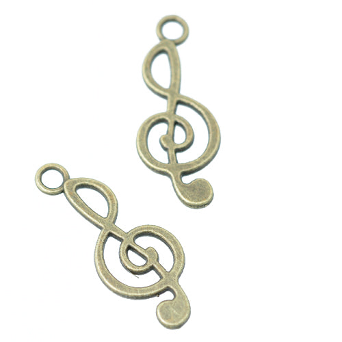Note treble clef pendant / brass colored / 24 mm