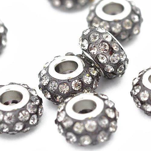 Strass large hole bead / gray / Ø 13 mm