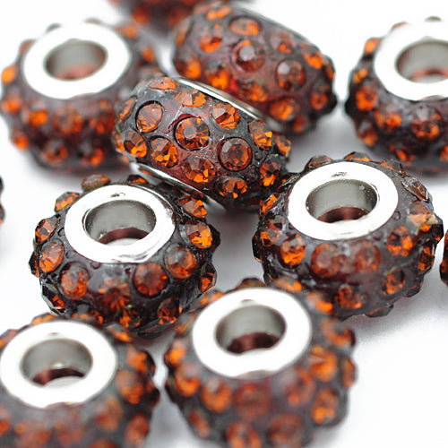 Strass large hole bead / brown / Ø 13 mm