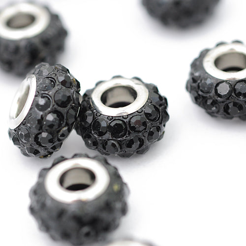 Strass large hole bead / black / Ø 13 mm