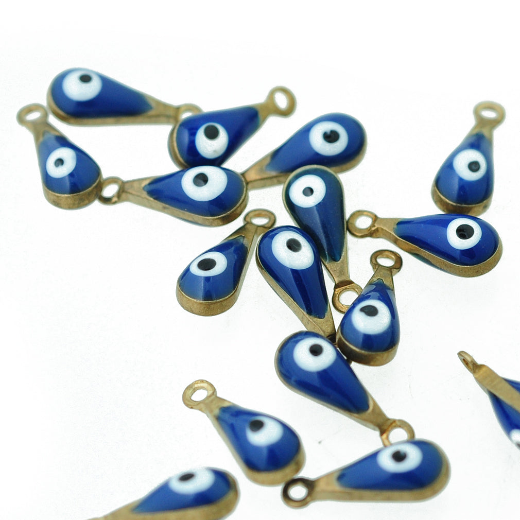 Evil Eye Pendant enameled / blue brass / 10 mm