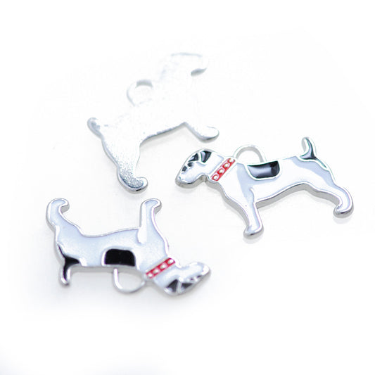 Stainless steel dog enamel pendant / silver colored / 17 mm