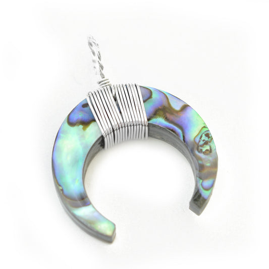 Abalone horn shell pendant // silver // 40mm