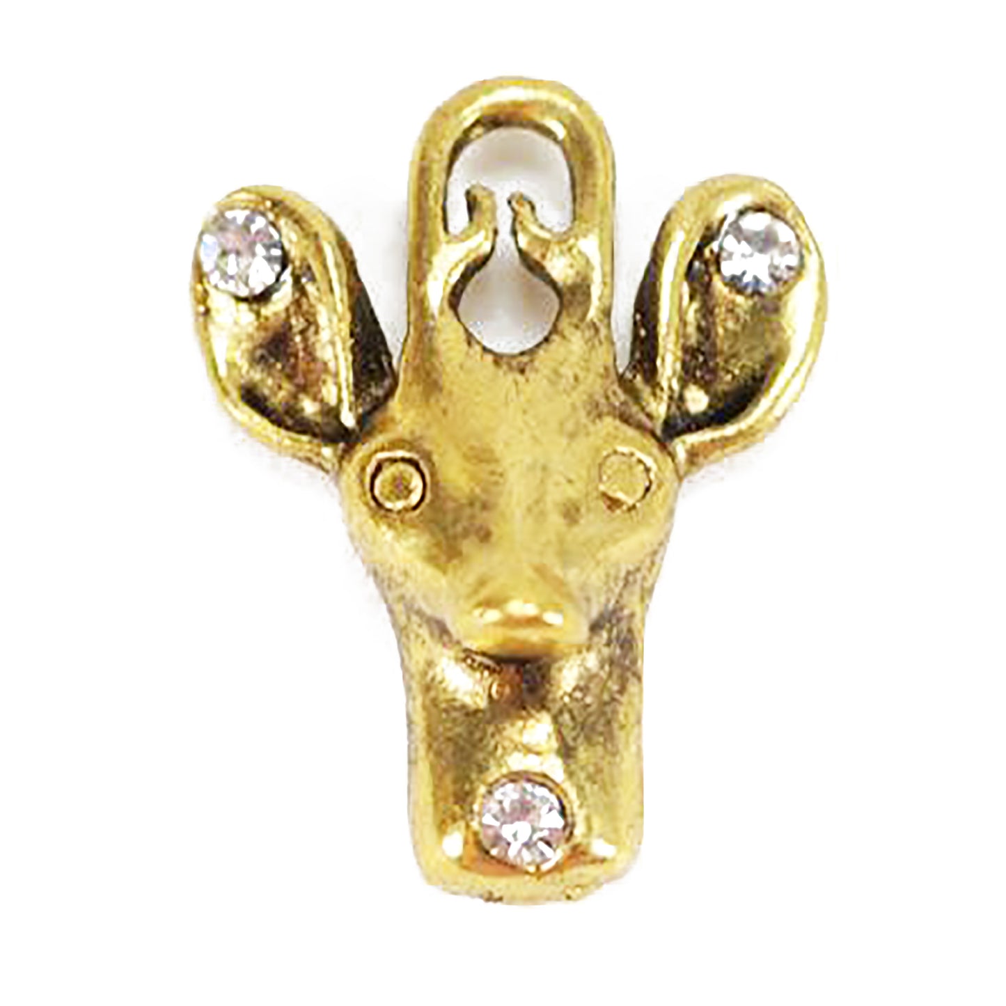 Deer head rhinestone pendant / gold colored / 20 mm