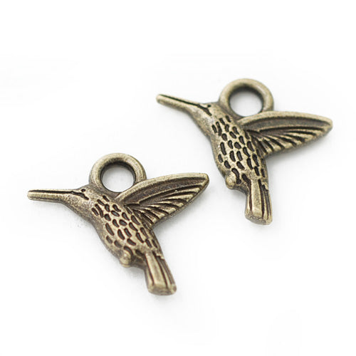 Hummingbird Pendant / brass colored / 14 mm