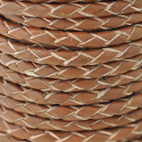 Leather cord round braided bolo bicolor hazel 1m / Ø 4mm