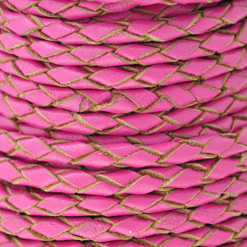 Leather cord round braided bolo bicolor fuchsia 1m / Ø 4mm
