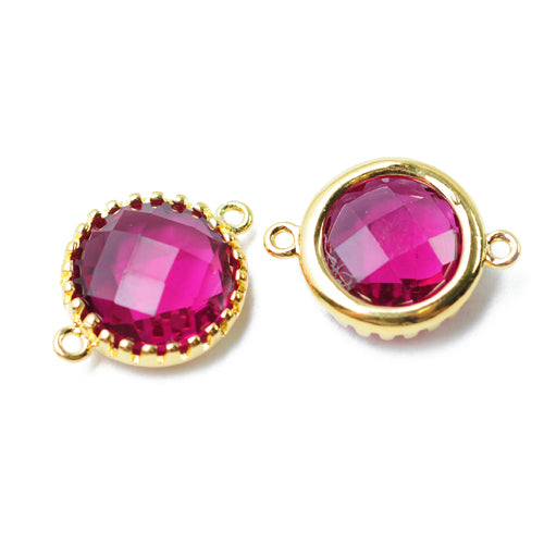 Crystal connector fuchsia / gold colored / Ø 12 mm