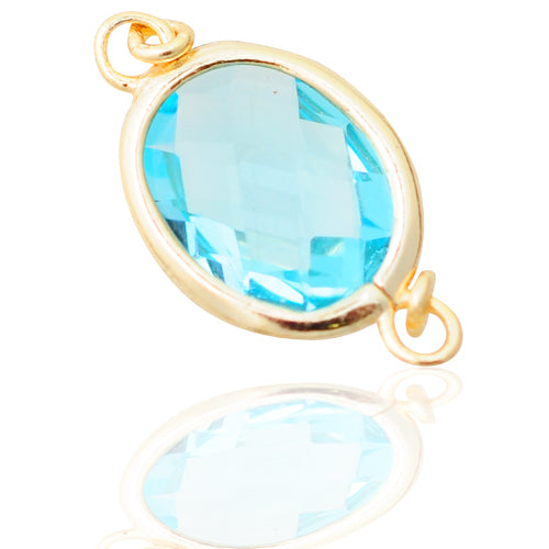 Aquamarine connector / 925 silver gold plated / 10mm
