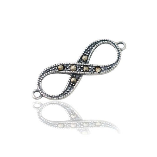 Infinity marcasite connector / 925 silver blackened / 16mm
