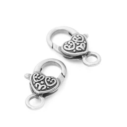 Lobster clasp heart / antique silver / 25mm