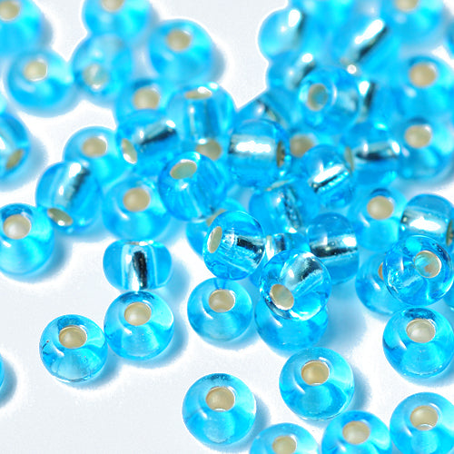 Preciosa Rocailles aqua Silbereinzug /  Ø 4,5mm (5/0) / 15gr.