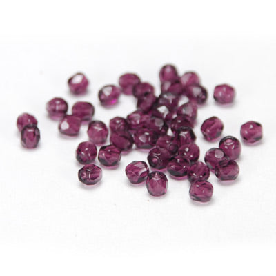 Preciosa faceted glass beads / amethyst / 100 pcs. / 4mm
