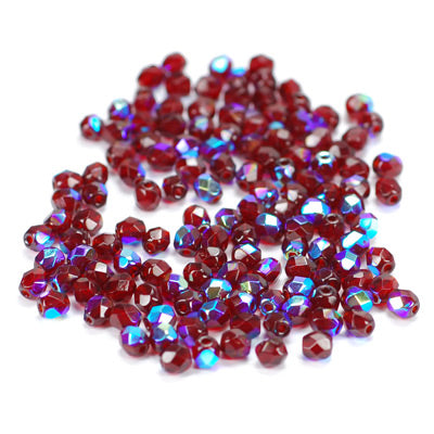 Preciosa ground glass beads / dark red siam AB / 100 pcs. / 4mm