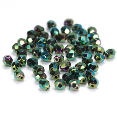 Preciosa ground glass beads / Jet iris / 50 pcs. / 6mm