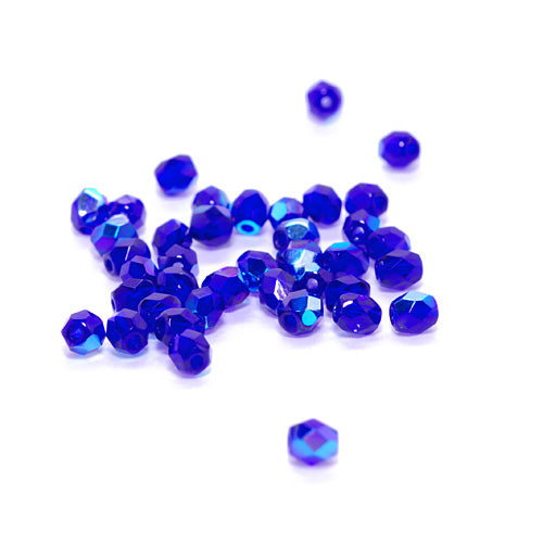 Preciosa faceted glass beads / dark blue / 100 pcs. / 4mm