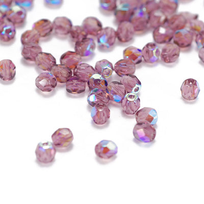 Preciosa glass beads Amethyst AB / 100 pcs. / 4mm