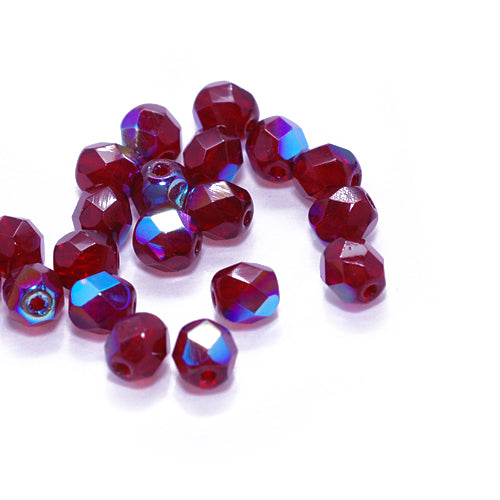 Preciosa glass beads / dark red siam AB / 50 pcs. / 6mm