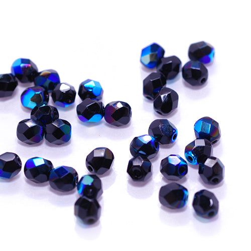Preciosa ground glass beads black AB / 50 pcs. / 6mm