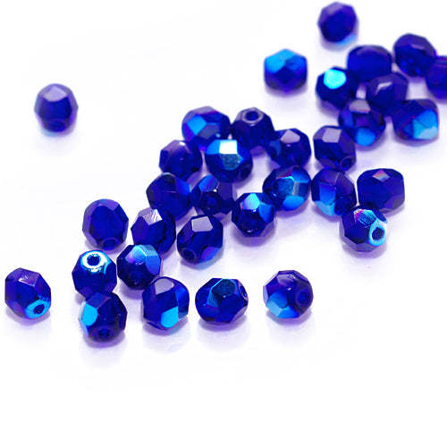 Preciosa ground glass beads dark blue AB / 50 pcs. / 6mm