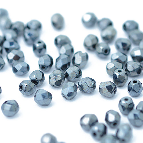 Preciosa ground glass beads hematite / 100 pcs. / 4mm