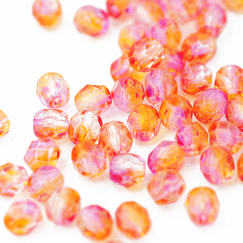 Preciosa ground glass beads pink orange / 100 pcs. / 4mm