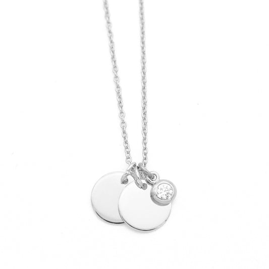 Personalized chain with 2 engraving pendants &amp; zircon / 925 silver / fine pea chain 42cm