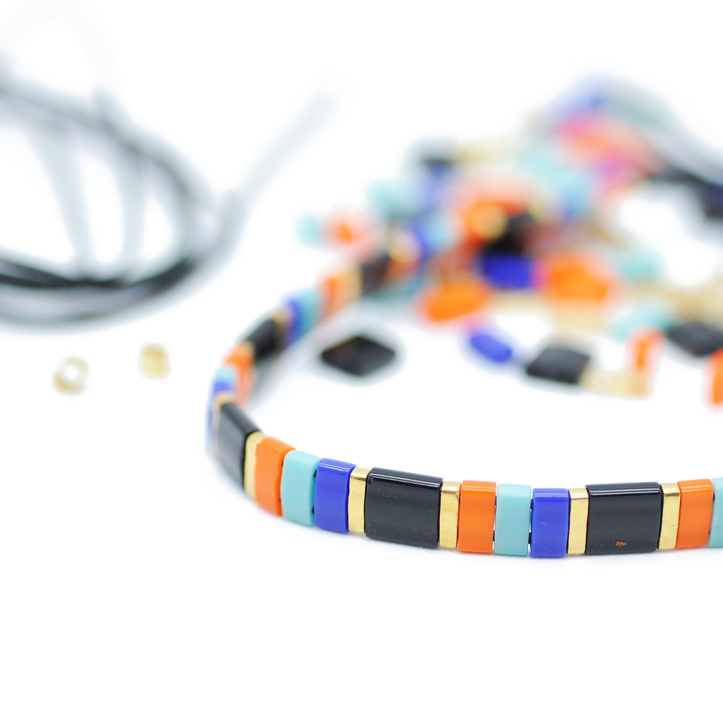 DIY Tila bracelet set / black orange