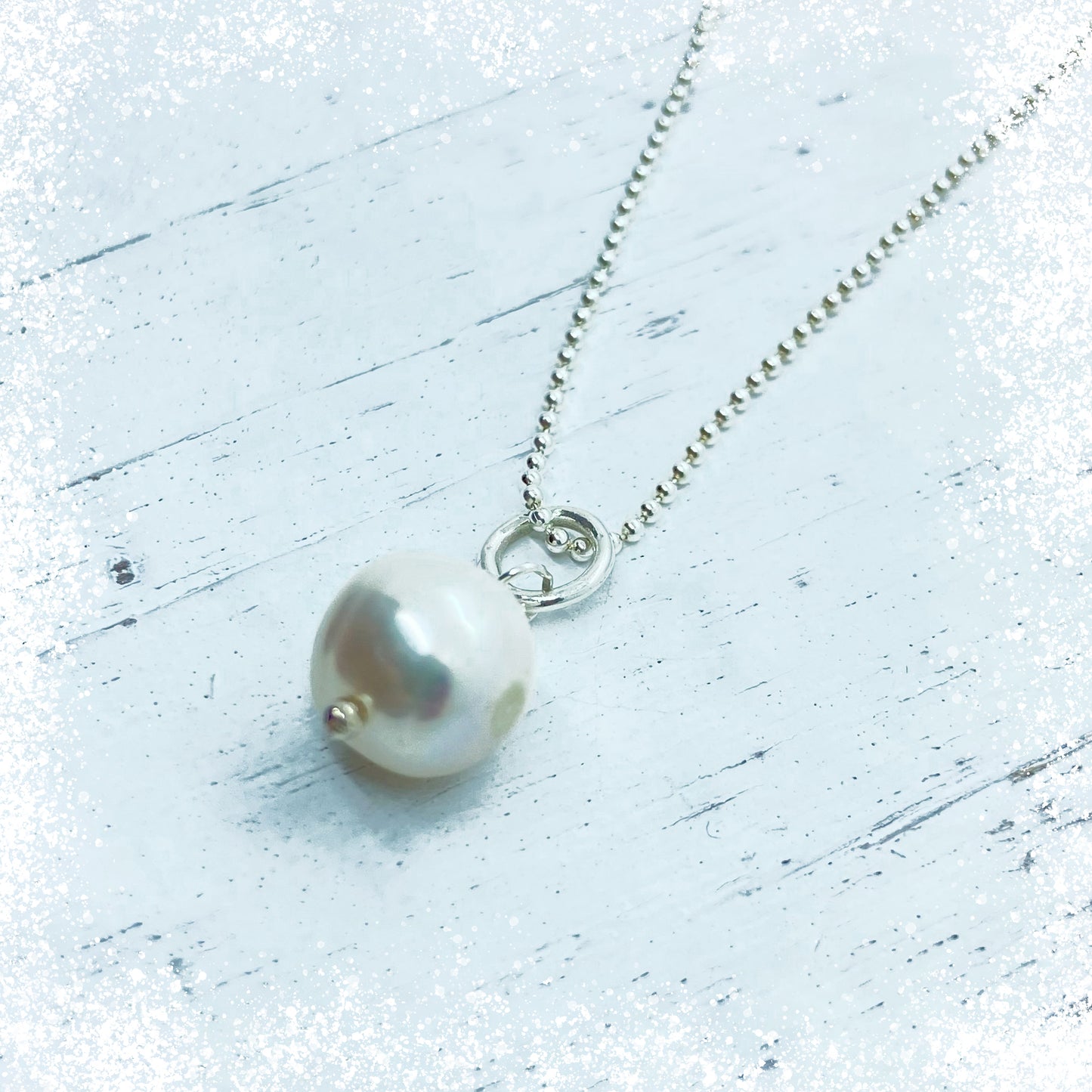 Freshwater pearl pendant with ball chain / 925 sterling silver