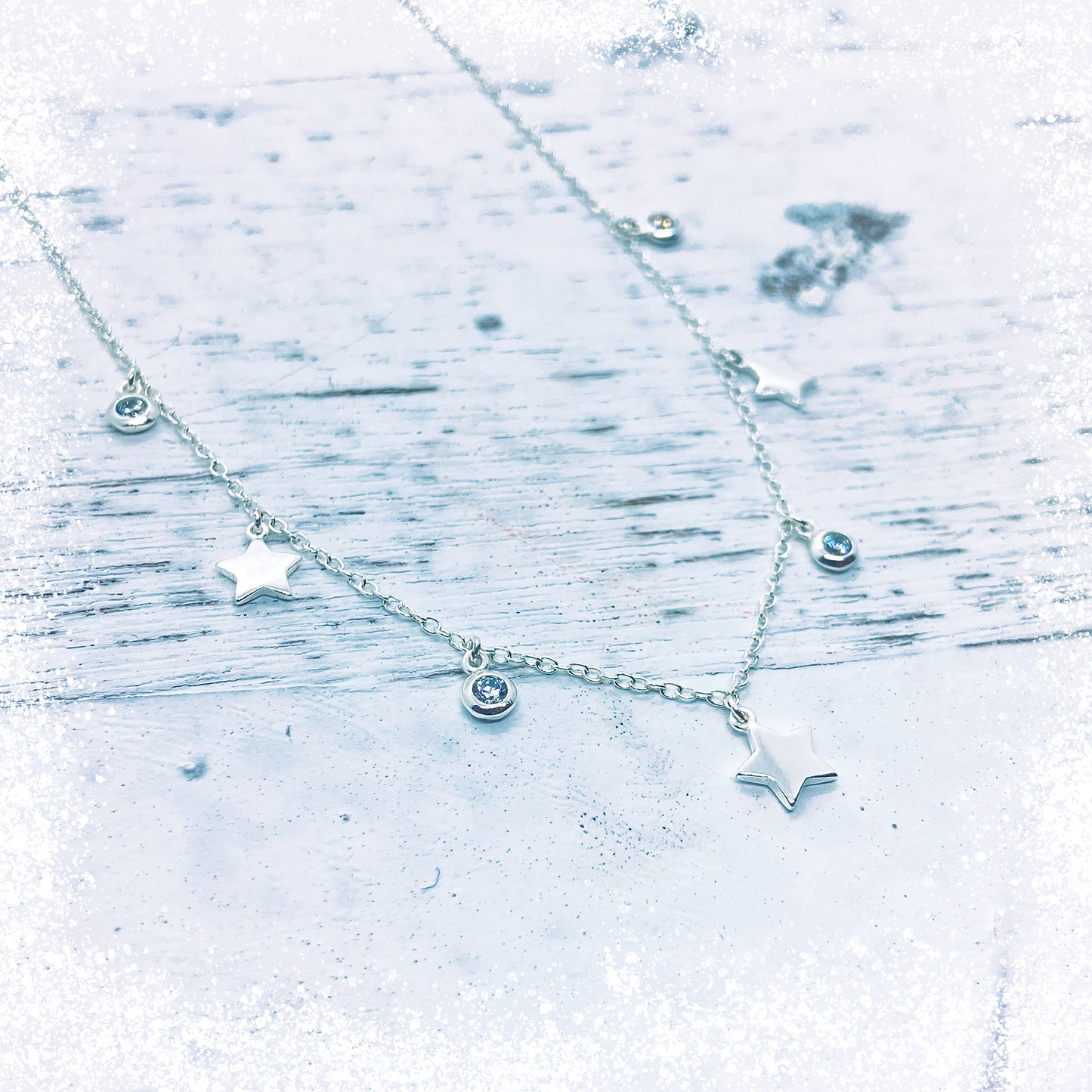 Delicate necklace with zircon &amp; star pendants / 925 sterling silver / 40+5cm
