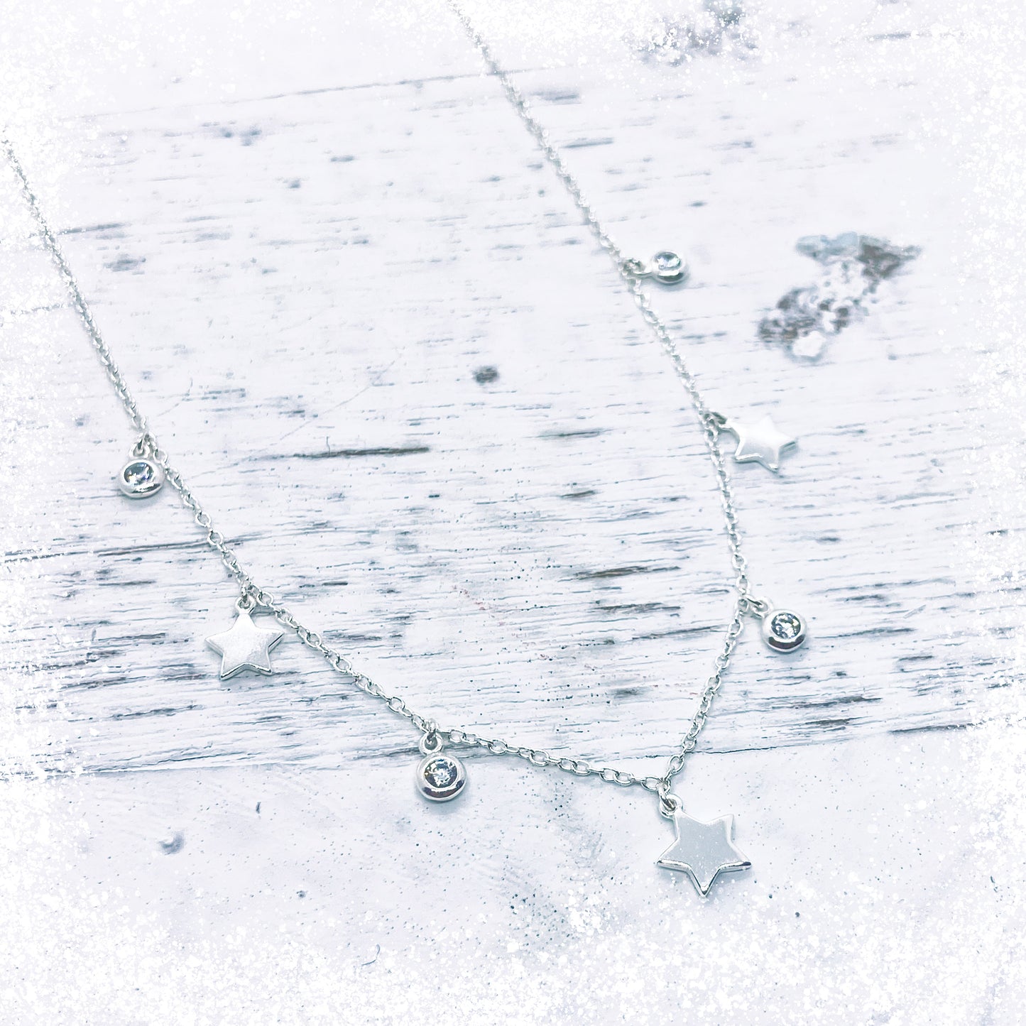 Delicate necklace with zircon &amp; star pendants / 925 sterling silver / 40+5cm