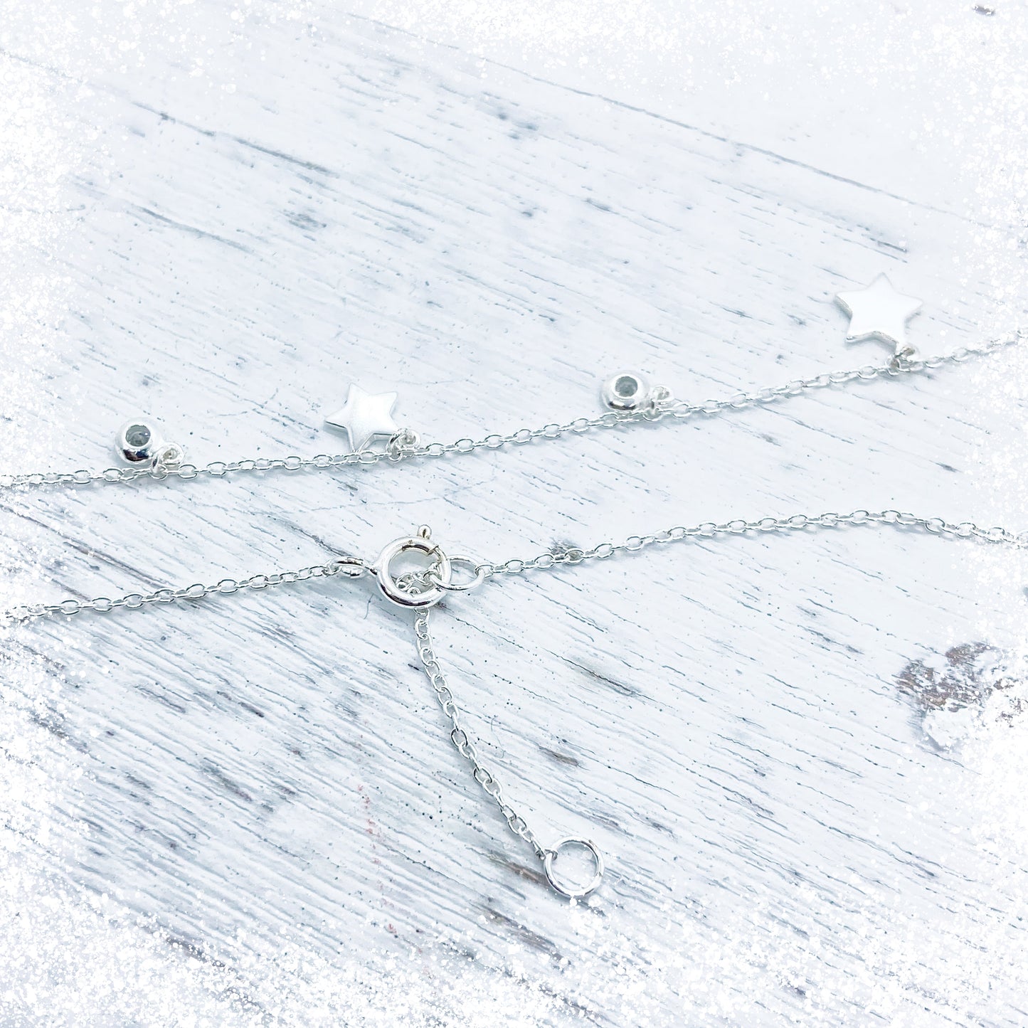 Delicate necklace with zircon &amp; star pendants / 925 sterling silver / 40+5cm