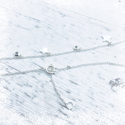 Delicate necklace with zircon &amp; star pendants / 925 sterling silver / 40+5cm
