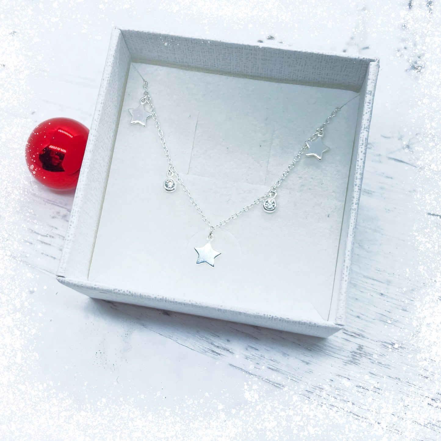 Delicate necklace with zircon &amp; star pendants / 925 sterling silver / 40+5cm