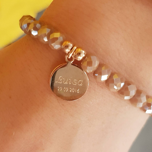 Briolette bracelet with engraved plates / personalized bracelet / 925 silver