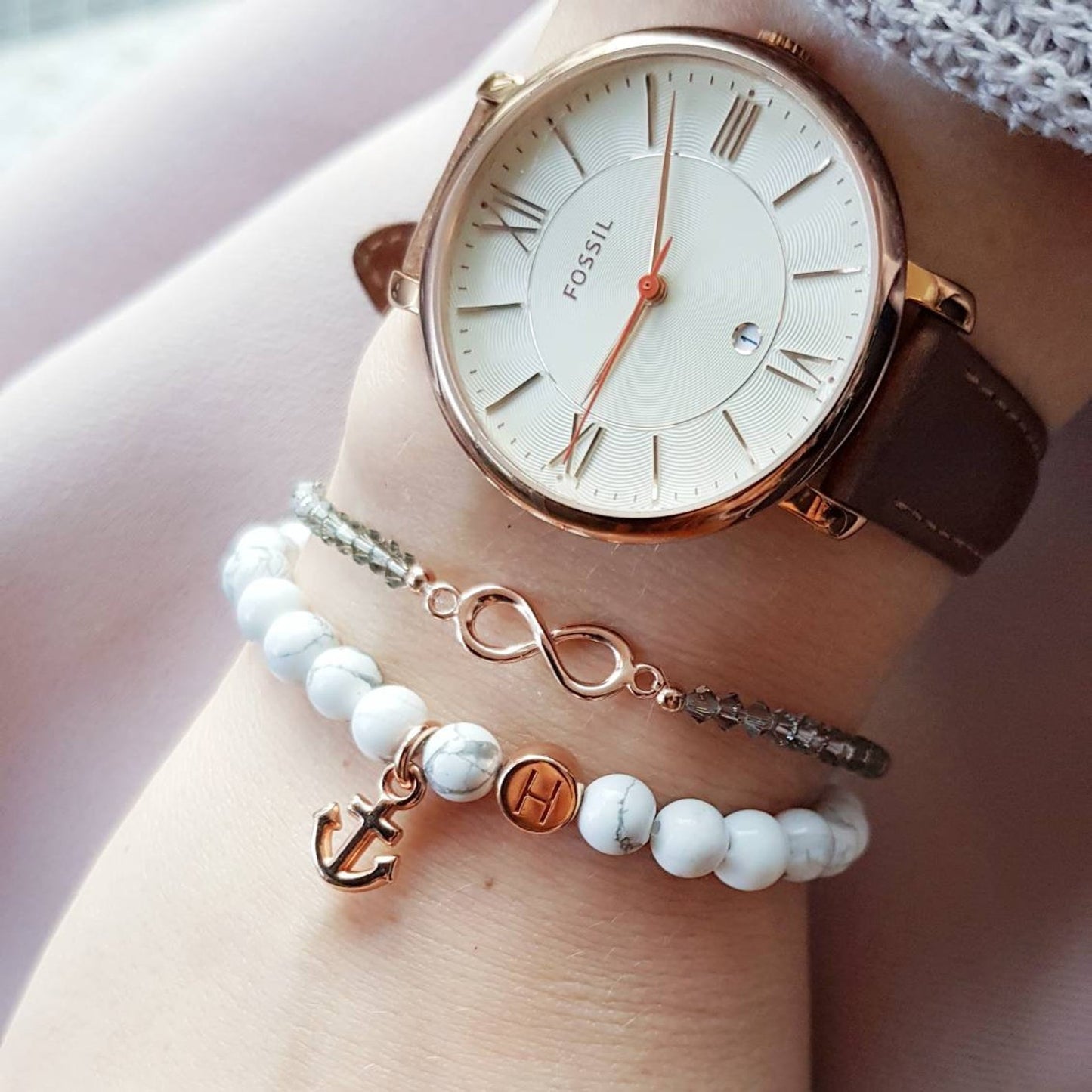 Partner bracelet set anchor / gemstone howlite