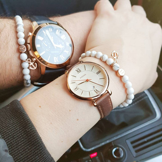 Partner bracelet set anchor / gemstone howlite