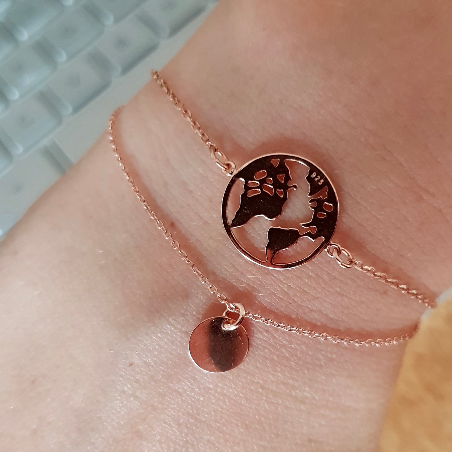 Around the World / world connector / 925 silver rose gold plated / Ø 14mm