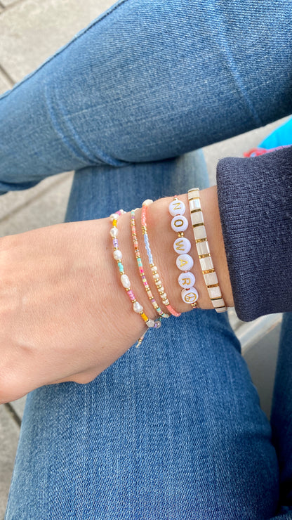 Bracelet / pastel rainbow / freshwater pearl / stainless steel gold plated